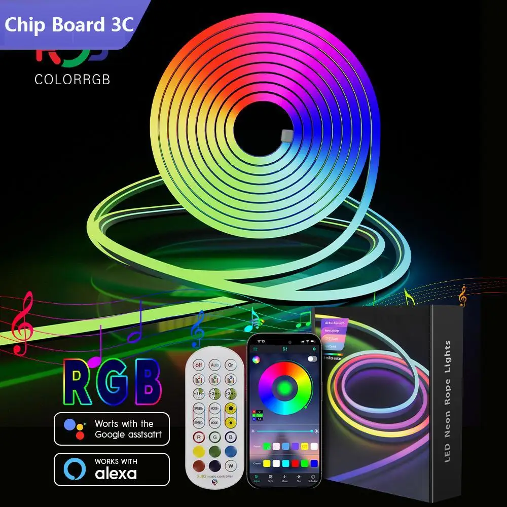 

Светодиодная неоновая полоса, умная светодиодная RGB-лента с поддержкой Wi-Fi, 3/5 м, 16 цветов