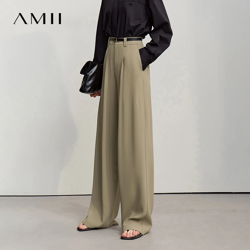 Amii Wide Pants 2026 Autumn New Commuter Absorption Breathable Women's Pants Solid Color Simple Casual Woman Trousers12611011