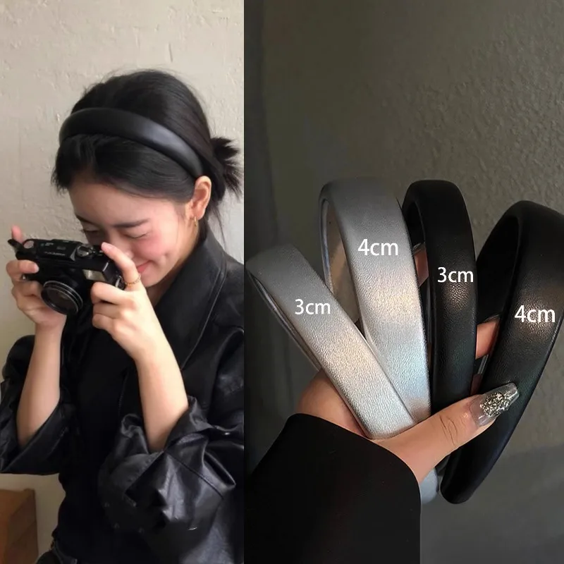 

Korean-style black PU leather thick headband, high crown, makes your face look smaller, versatile hair accessory