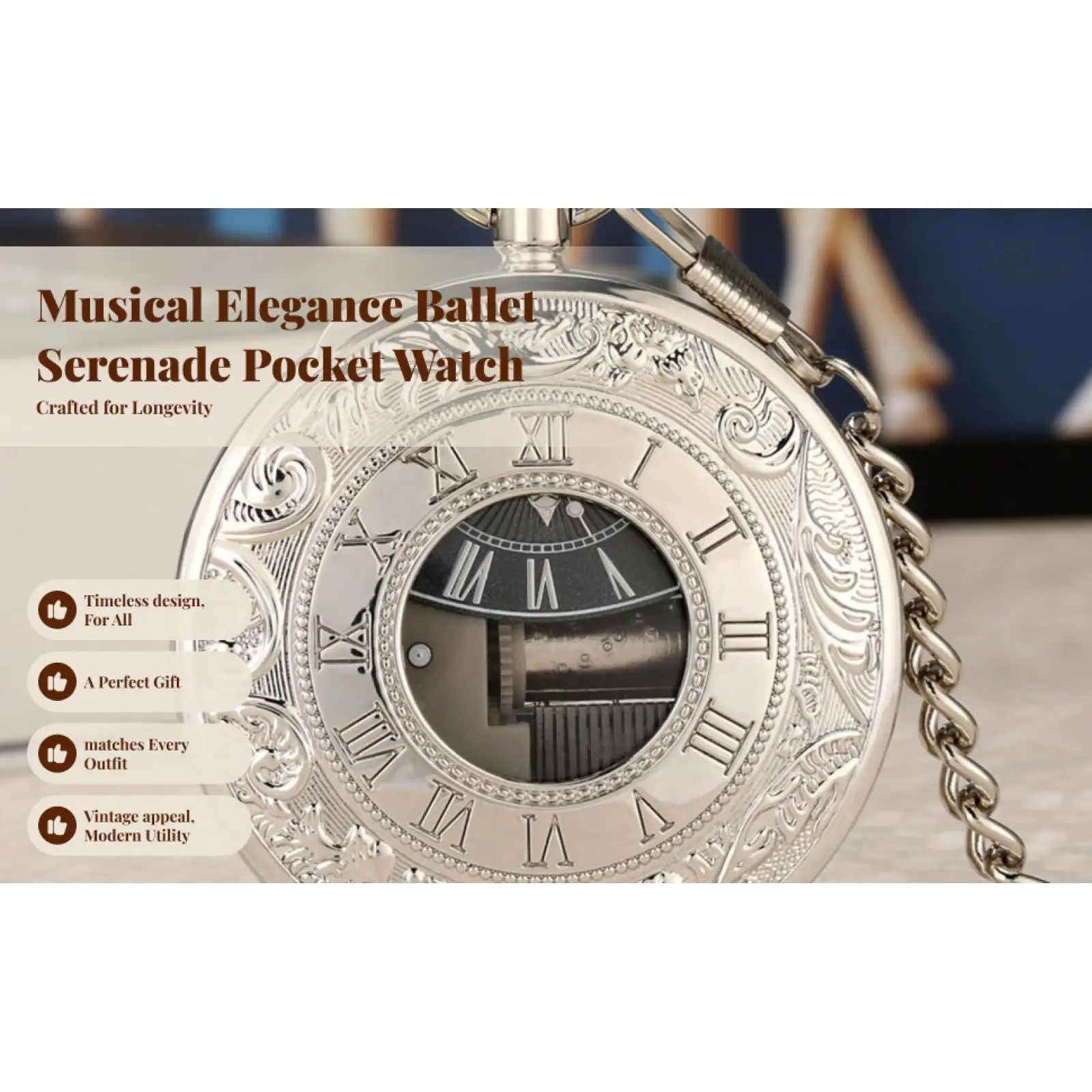 

Quartz Pocket Watch Musical Movement Personalized Art Collectibles for Christmas Birthday Gifts Fathers Day Graduation Men's