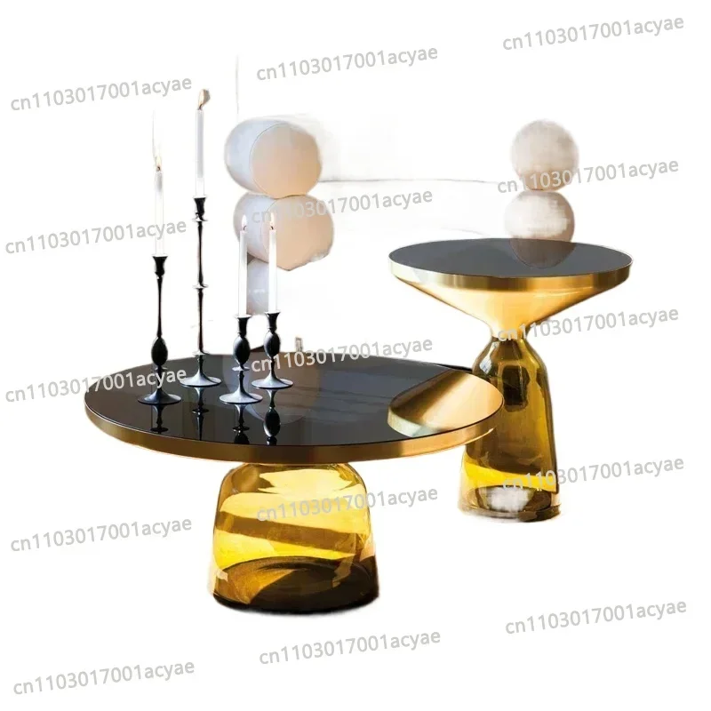Reception Nordic Glass Round Coffee Table Combination Living Room Creative Side Table Transparent Light Luxury Coffee Tables