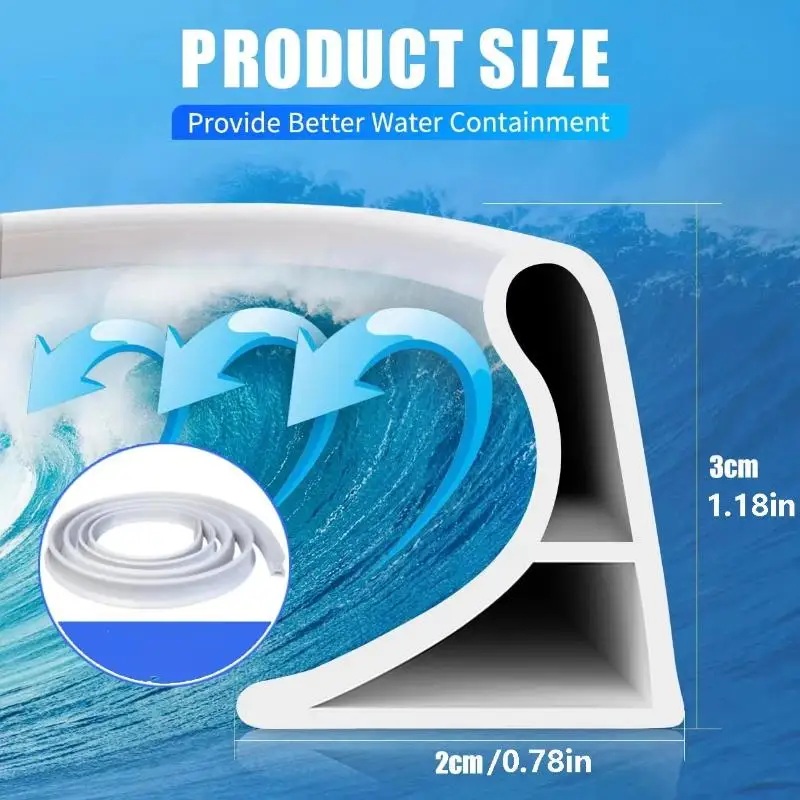 Self Adhesive Foldable Silicone Shower Barrier Water Stopper Strip for Bathroom Kitchen Wet Dry Separation No Drilling