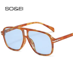 SO & EI rétro Double bridge hommes pilote lunettes de soleil mode Rivets décoration nuances UV400 femmes tendance léopard lunettes de soleil