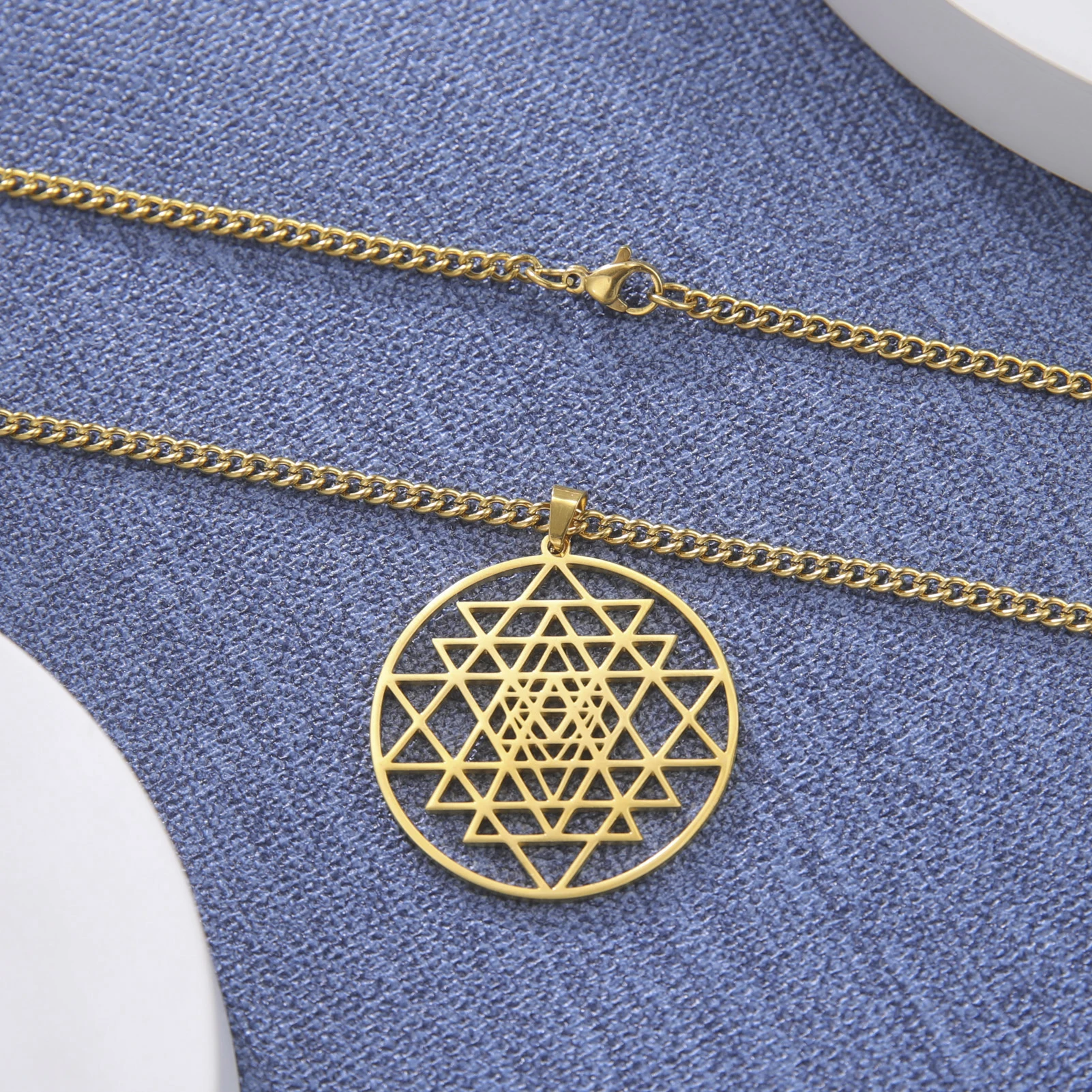 Yoga Hindu Buddhism Stainless Steel Necklace for Women Silver Color Sacred Geometry Necklaces Sri Yantra Symbol Pendants Jewelry