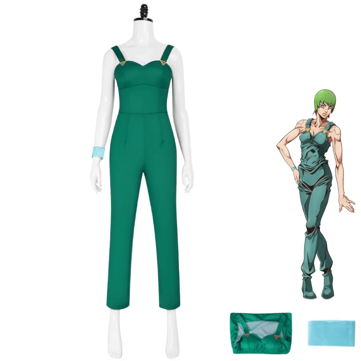 Disfraz de cosplay de Anime JoJo's Bizarre Adventure Stone Ocean Foo Fighters, mono verde, traje de carnaval sexy para mujer