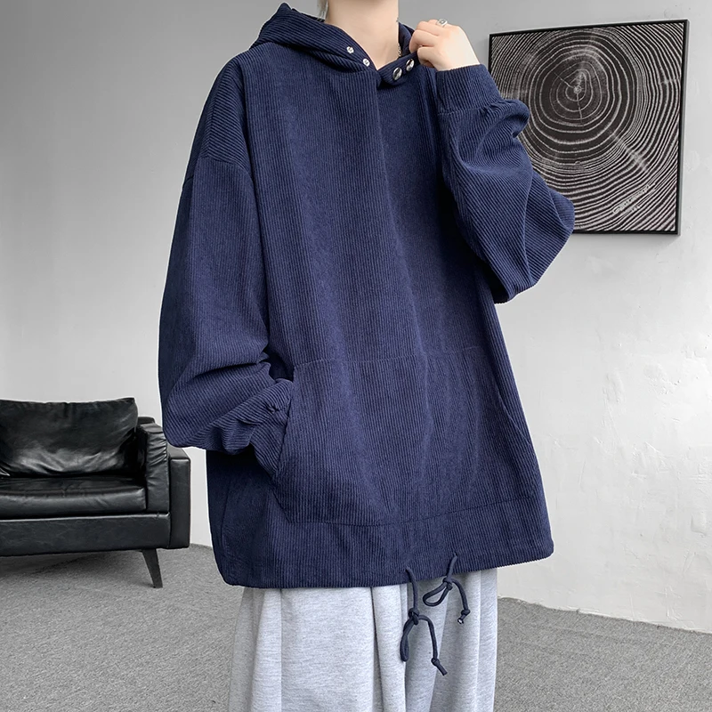 Harajuku Moda Standı Yaka Hoodie Erkekler 2024 Bahar Yeni Kahve Kazak Yüksek Kaliteli Baggy Streetweed Erkek Kapşonlu Kapüşonlular