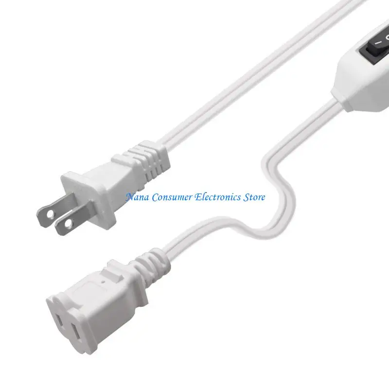 G7NE Power Cord White Black Line with On/Off Switch Cables Wire 2Pin US Plug Cable
