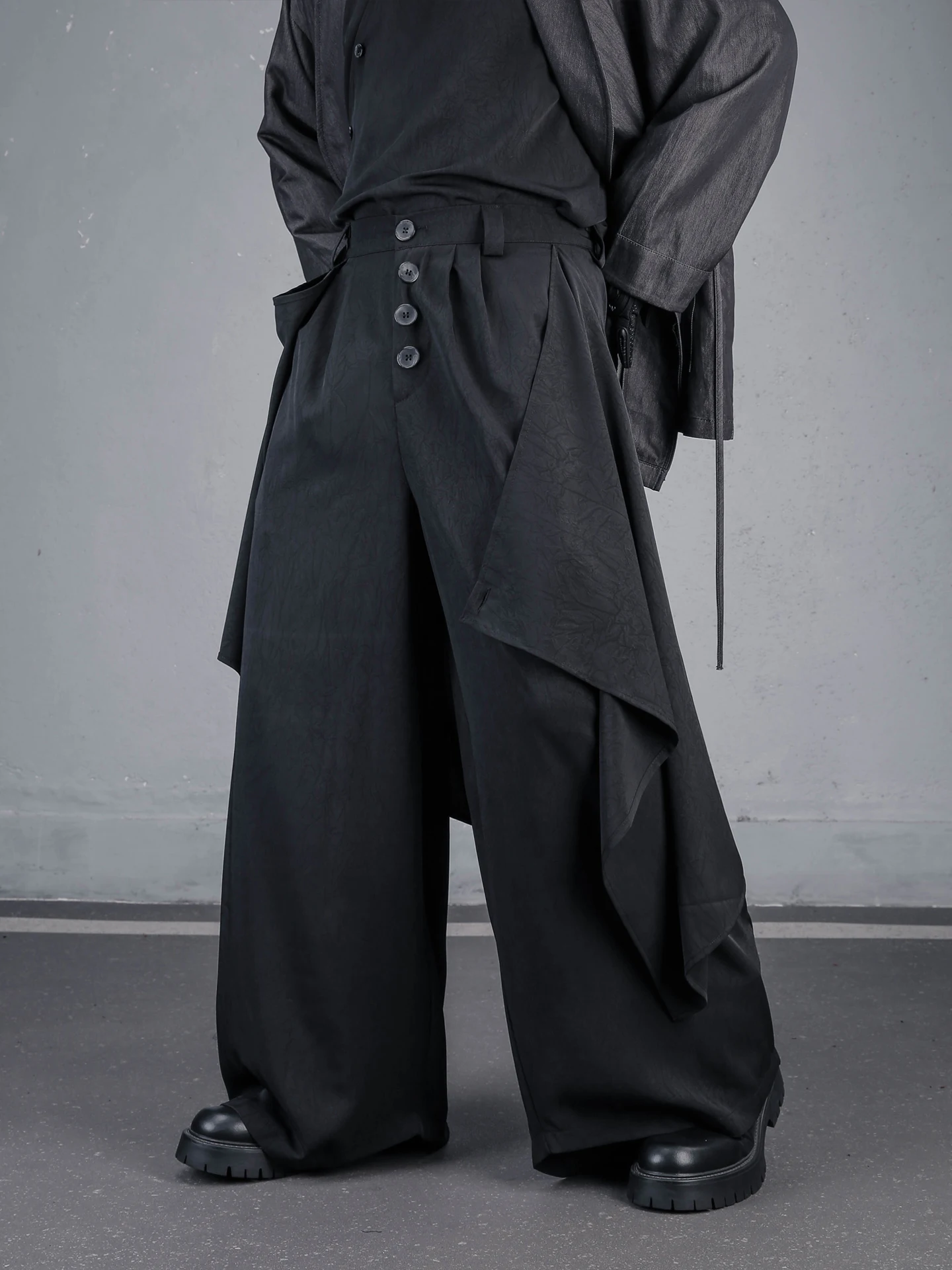 New Chinese Style Dark Pattern Men's Wide Leg Pants Draping Sensation Fake Two-Piece Suit Mountain System Casual Trousers
