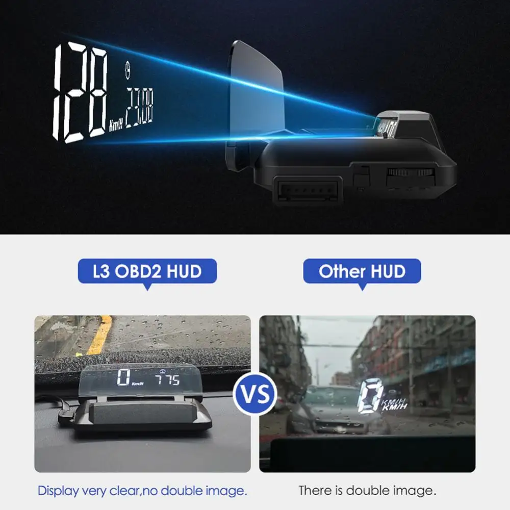 

OBD2 HUD Mirror L3 Car Head Up Display Windshield Speed Projector Digital Speedometer On-Board Computer Fuel Mileage Temp