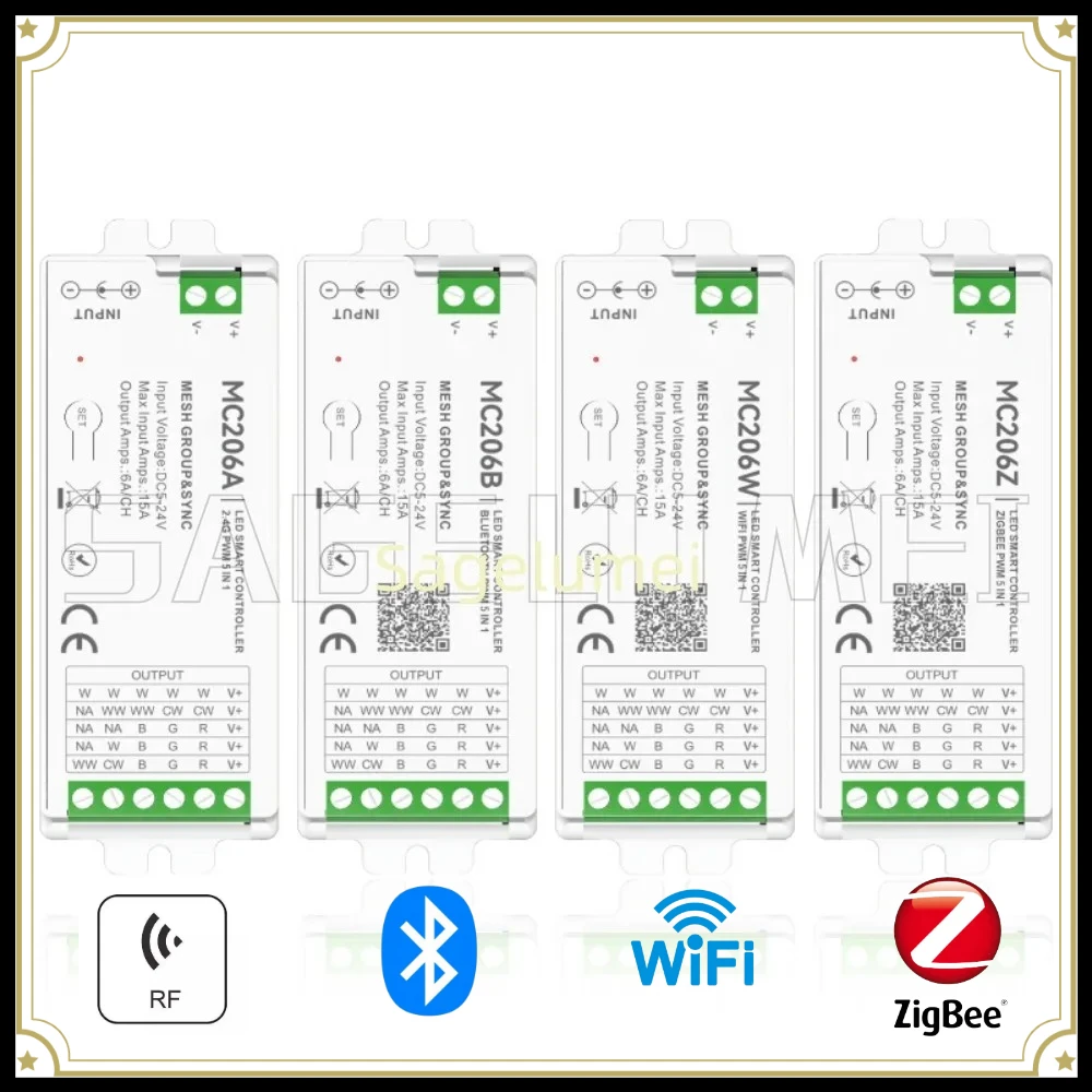 

Five in One 5V12V 24V Intelligent Dimmer 5 in 1 Tuya 2.4G/WIFI/Bluetooth/Zigbee Dimmer Cct Rgb Led Light Strip Controller RGBCW