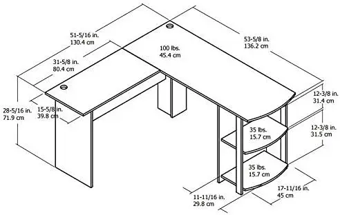 Ameriwood-Bureau en L avec étagères, blanc, Home pyram