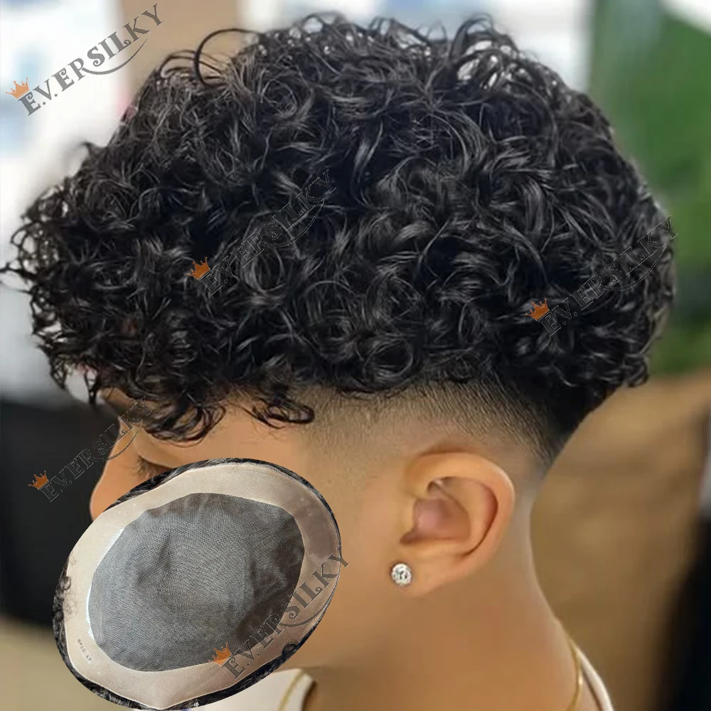 18mm Curly Human Hair Toupee Mens Wig Durable Mono Top Natural Hairline #2 Dark Brown Blonde European Man Hair System Prosthesis