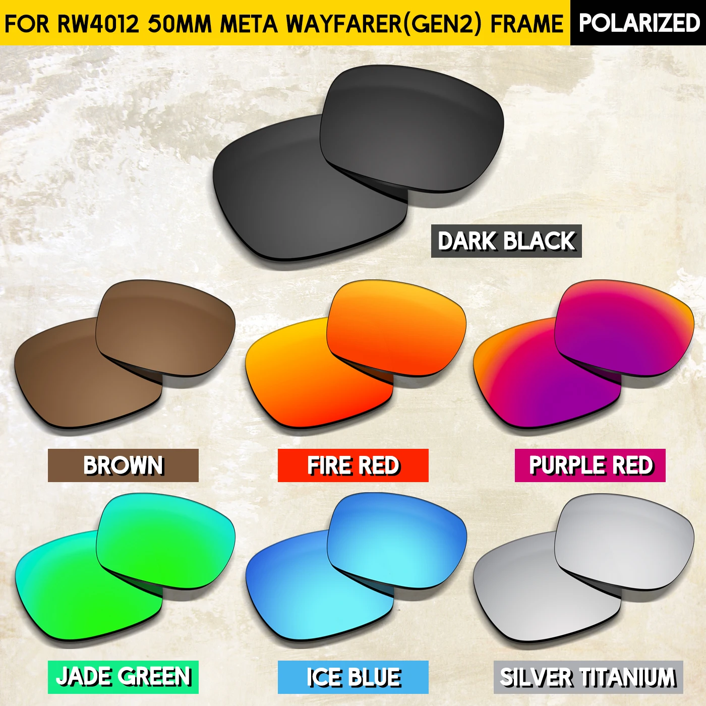 Performance Polarized Replacement Lenses for Meta Wayfarer (Gen2) RW4012 (Gen1) RW4006 50mm AI Glasses -100% UV Protection