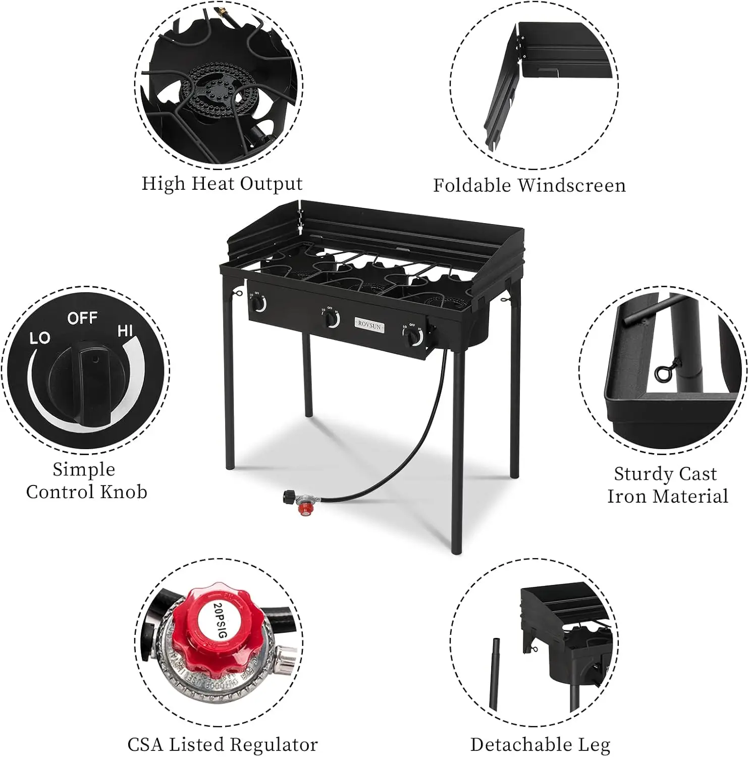 Outdoor Cooking: Propane Gas Stove for Multiple Uses, High Pressure, 20 PSI CSA Listed Regulator