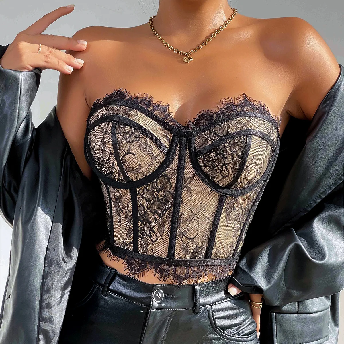 

Sleeveless Off Shoulde Camisole Lace Bones Corset Crop Tops Slim Lingerie Sexy Women Tank Top Ladies Body Shaper Bustier Summer