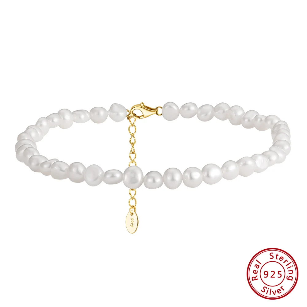 قبلة ماندي البوهيمي 4-5 مللي متر اللؤلؤ الطبيعي خلخال 925 الفضة الصيف الشاطئ سوار على الساق القدم سوار الصنادل مجوهرات SA39 #2