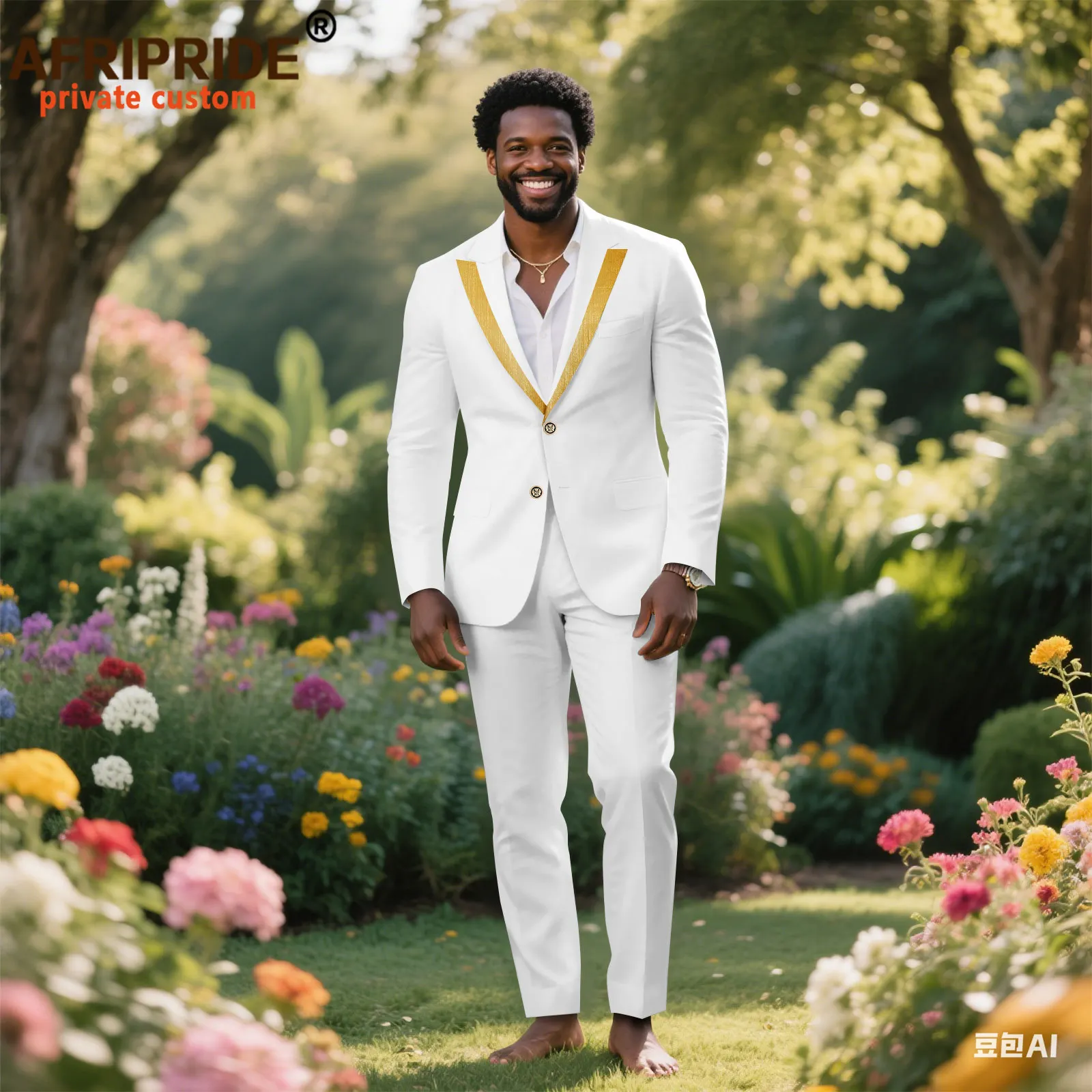 African Suits for Men Slim Fit Embroidery Two Buttons Jacket and Pants 2 Piece Set Dashiki Outfits for Wedding 2516064