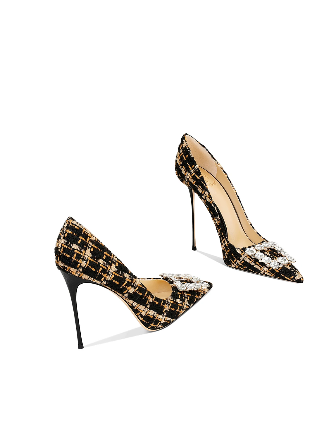 

Apricot Rhinestone Square Buckle 2025 Autumn New Pointed Toe Stiletto High Heels Women