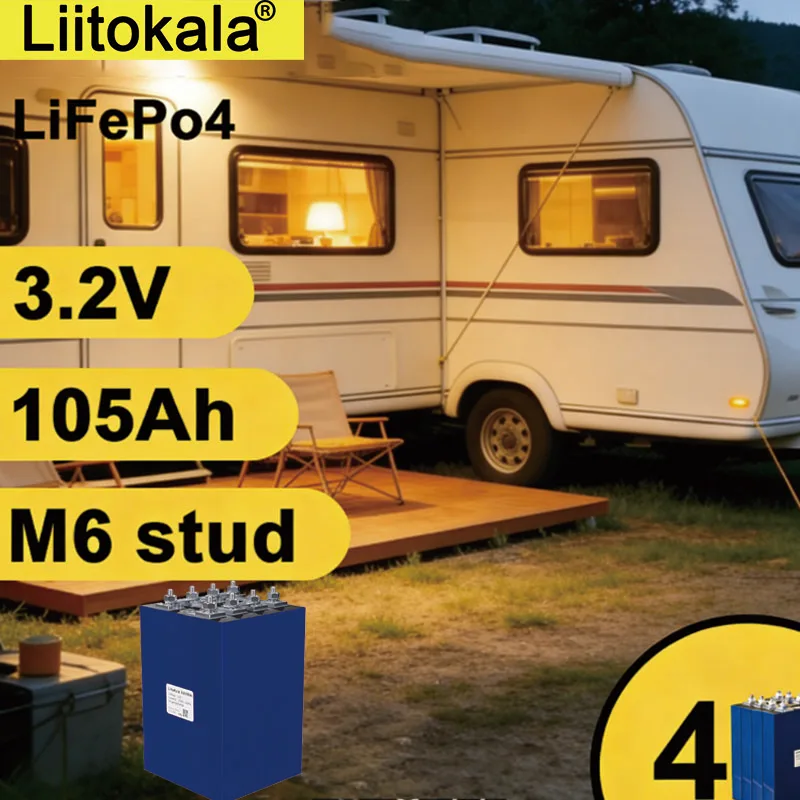 LiitoKala 105Ah 3.2V M6 Bolt LiFePO4 Battery for DIY Electric Car RV Hovercraft Inverter UPS Solar Storage 12V 24V 48V
