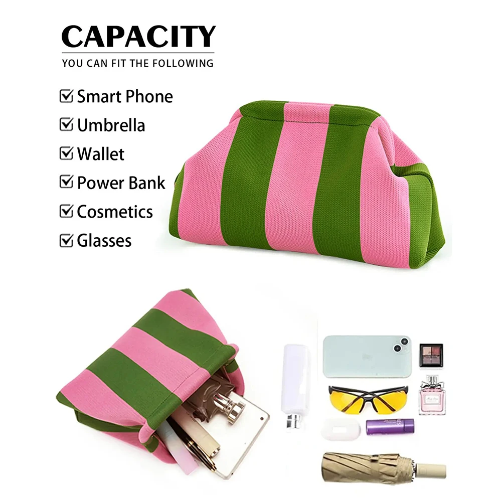 Dumplings-Clutch Purses For Women Personalized Woven Crochet Bag Striped Ruched-Cloud Purse Evening Handbag For Daily Commute