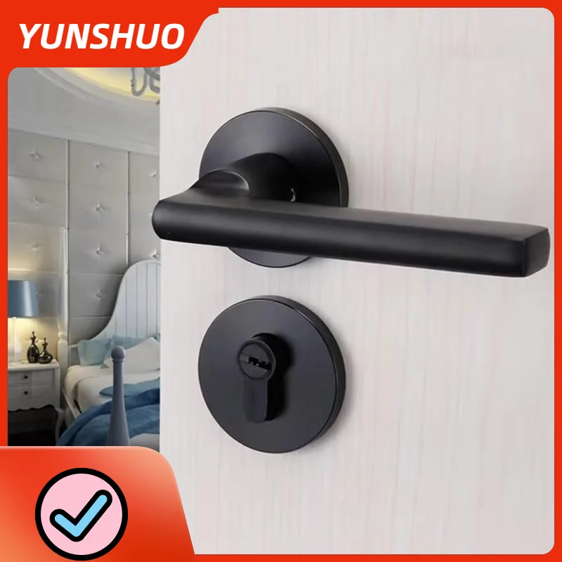 

Black Space Aluminum Door Handle Interior Bedroom Door Lock Split Silent Door Lock door Hardware