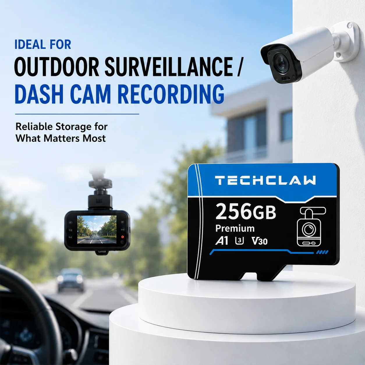 Karta pamięci TECHCLAW 4K Micro SD do kamery samochodowej, kamery bezpieczeństwa, kamery DJI na zewnątrz, U3 A1 V30, szybka karta pamięci TF 32GB/64GB/128GB — zdjęcie produktu 6