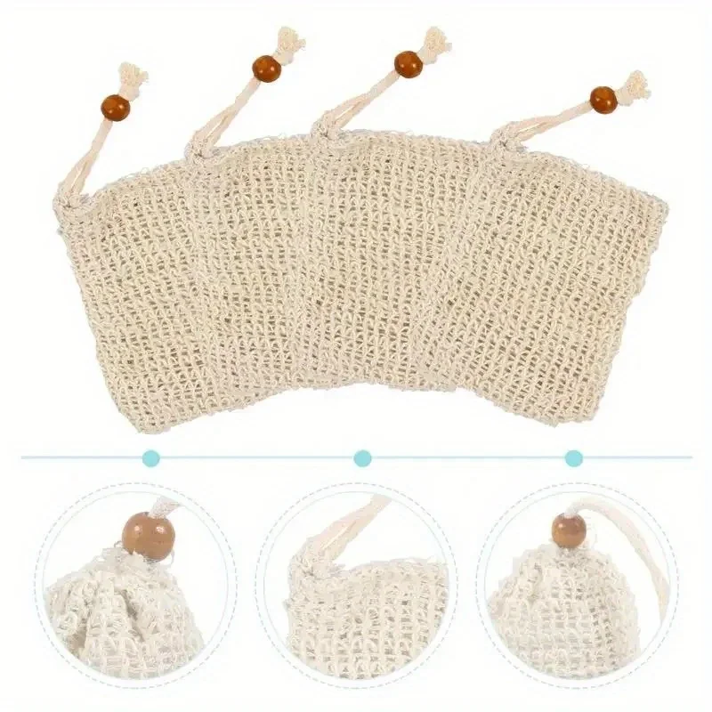 

5Pack Soap Saver Bag Exfoliating Soap Pouch with Drawstring Bar Wooden Bead Foaming and Drying Exfoliating Net for Bath and Shower (3.5x5.5 Inch)
