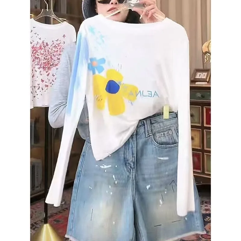 Summer New Loose Printed Thin Long Sleeve Women's Sun Protection Shirt ZY66 Floral Design Transparent Outerwear Slimming Top