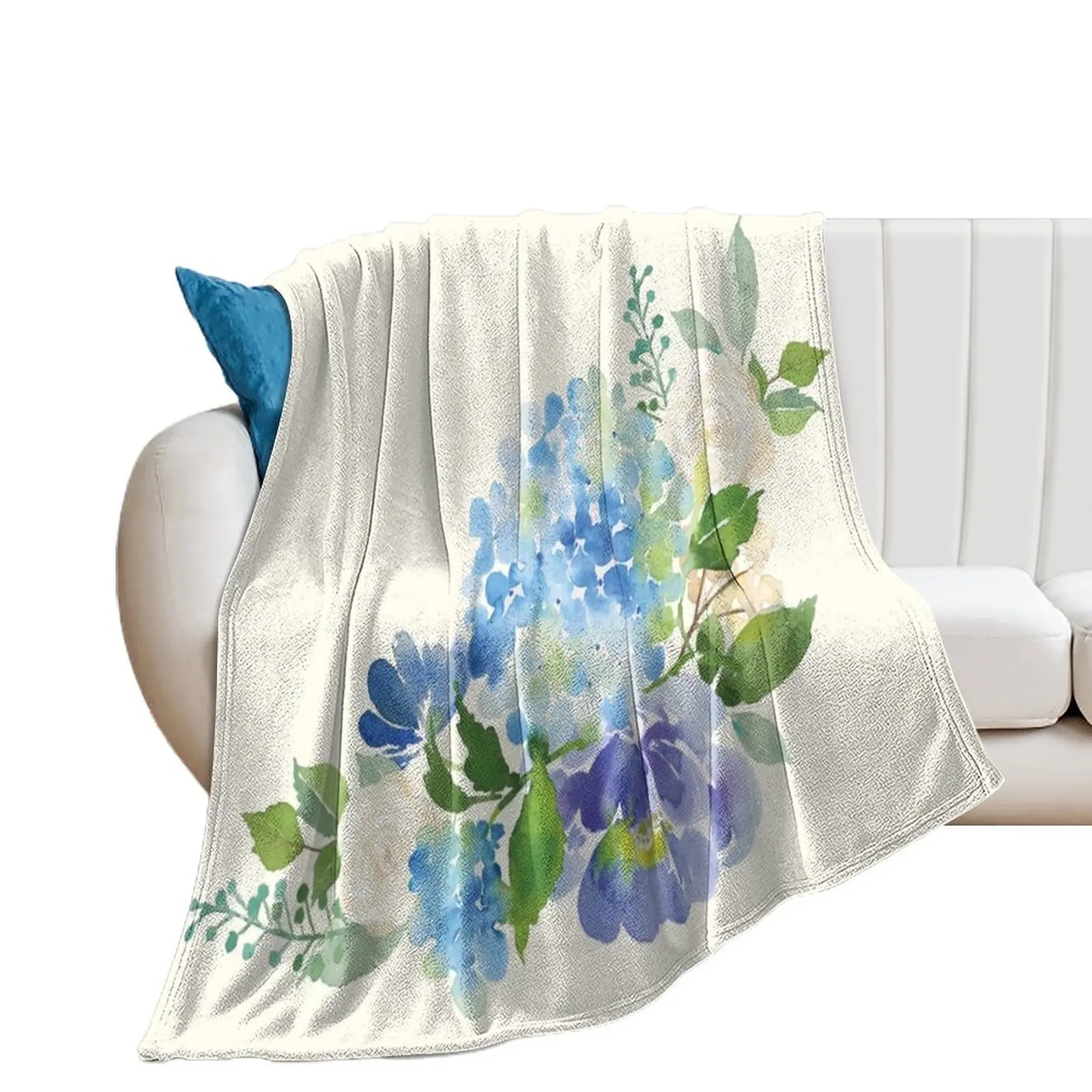 Blue Watercolor Hydrangea Throw Blanket cosplay anime manga Blankets