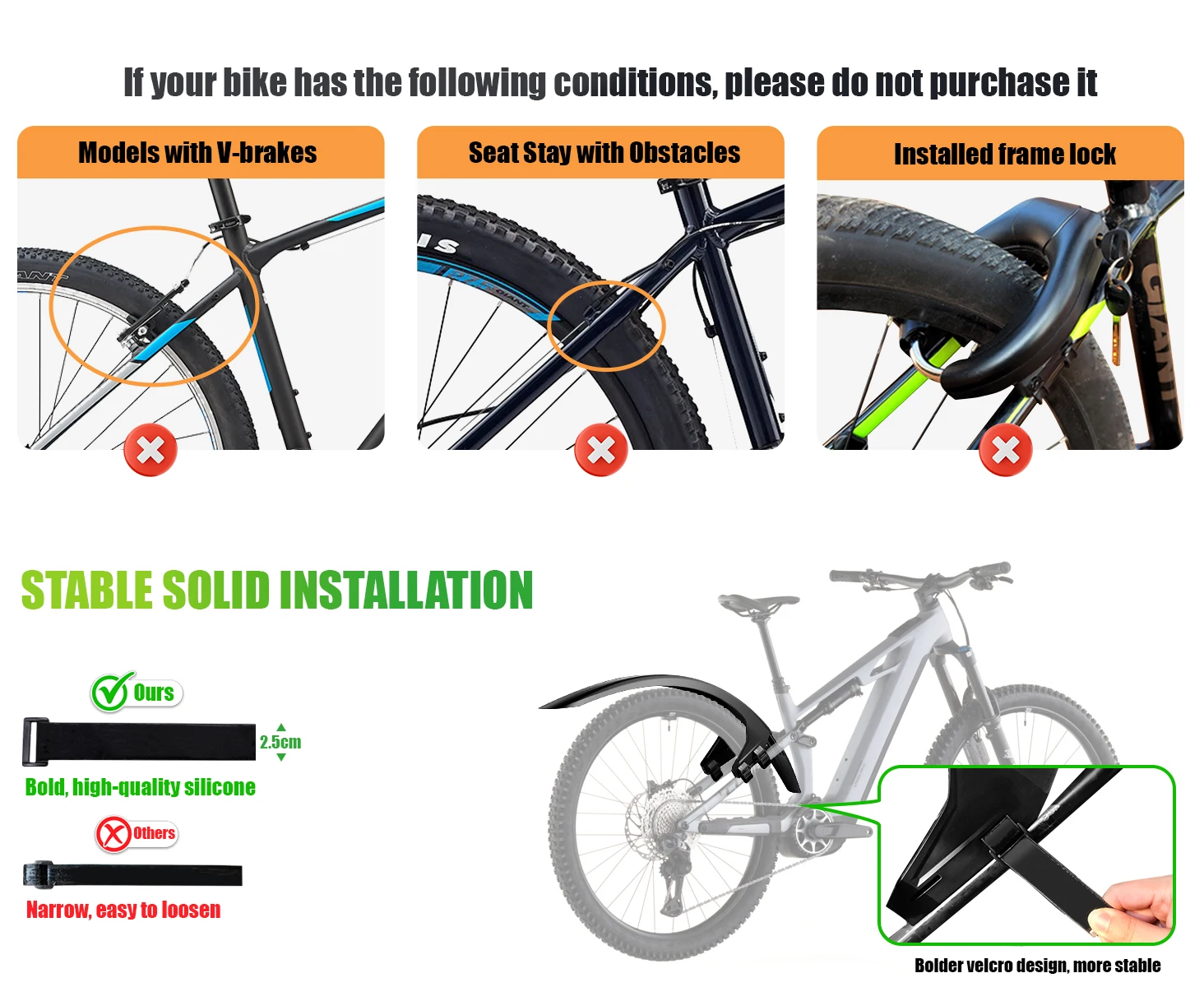 RBRL Fahrrad-Hinterradschutzblech für 27,5 28 29 Zoll MTB, erweitertes, breiteres, vollflächiges E-Bike-Schutzblech mit Schnellverschluss-Klettverschluss – Detail 2