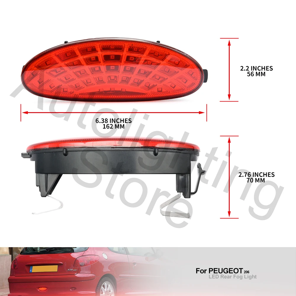 1X LED Rear fog light Bumper Reflector light red design for Peugeot 206 1998-2006 206 CC 2000-2007 206 SW GTi Tail Light #6351K5