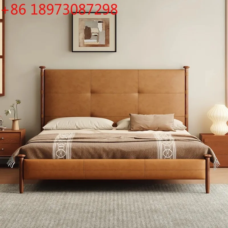 

Средневековая кожа sycamore во французском стиле ретро, главная спальня, первый слой воловьей кожи, светлая роскошная мягкая кровать из цельного дерева