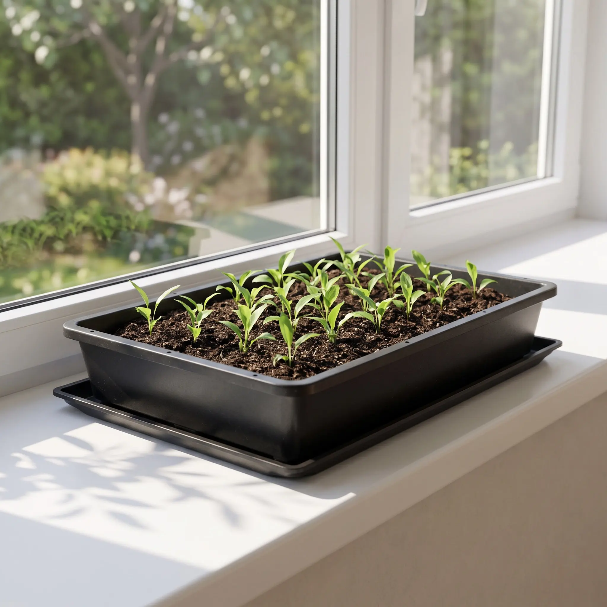 2Set Garden Planting Trays Reusable Seedling Starter Tray Heavy Duty Black Plastic Flat Nursery Seed Germination Tray with