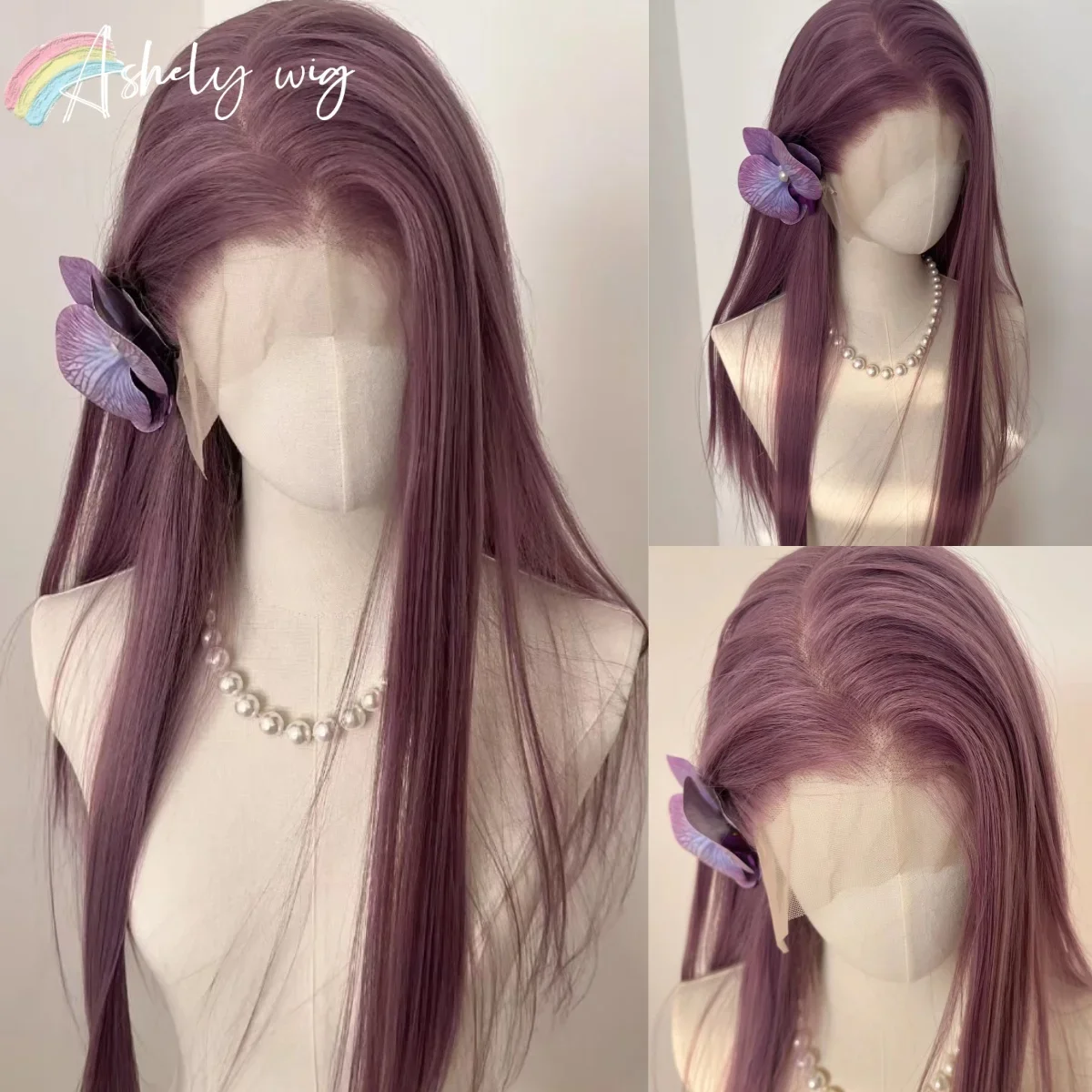 

Lavender Purple 13x4 Straight Lace Front Wigs 26inch Daily Use Wear and Go Glueless Cosplay Wig Synthetic Lace Wigs for Women