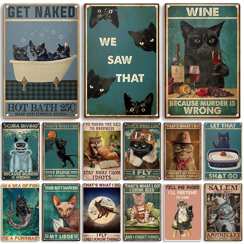 Artisian Bathroom Metal Plate Cat Tin Plaque Halloween Decorative Sign Wall Decor Garage Bar Pub Club Hotel Cafe Kitchen Home — zdjęcie 2