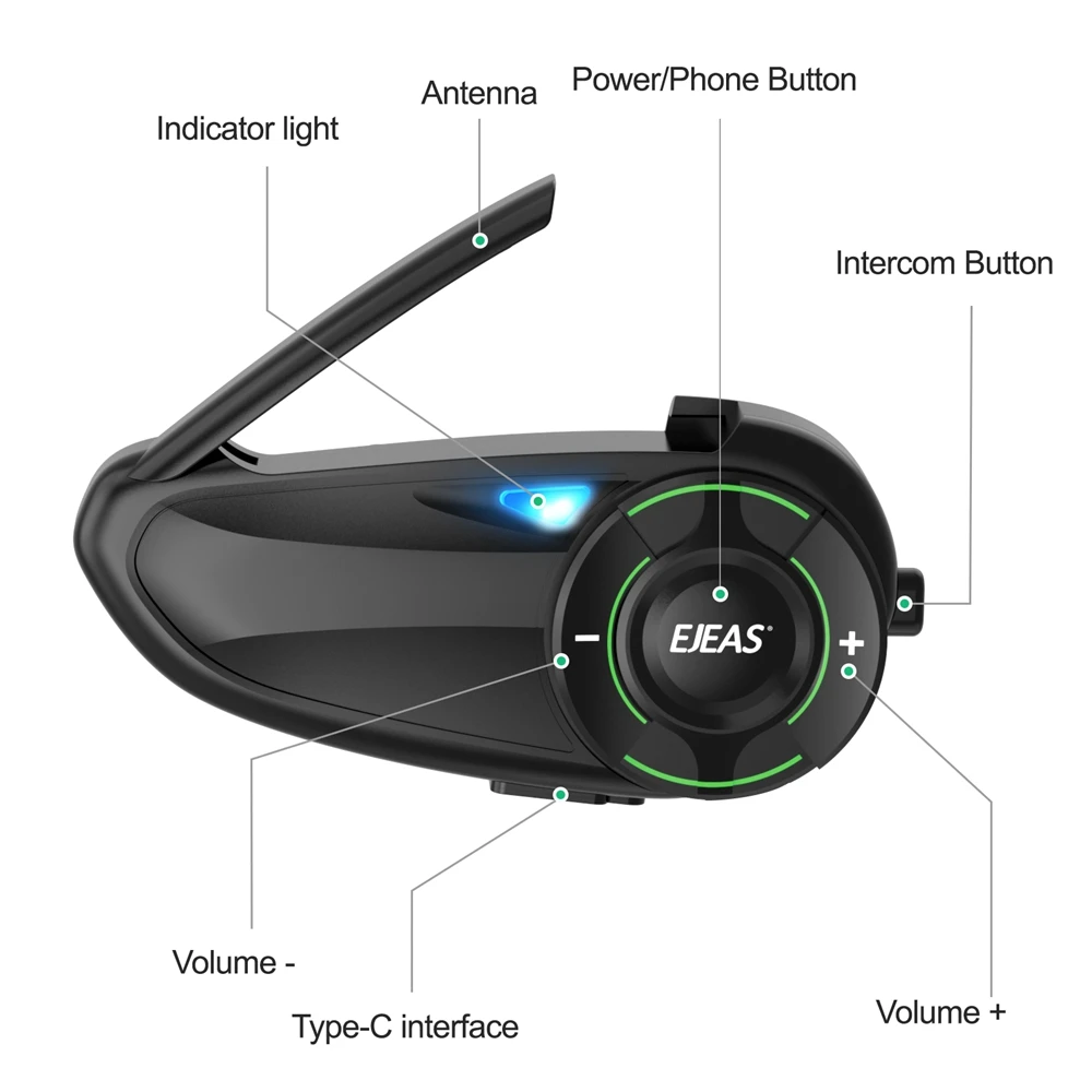 1Pcs Updated EJEAS Q8 Mesh3.0 Intercom Motorcycle Helmet Bluetooth Headset 6 Riders Talking Interphone with EUC Remote control