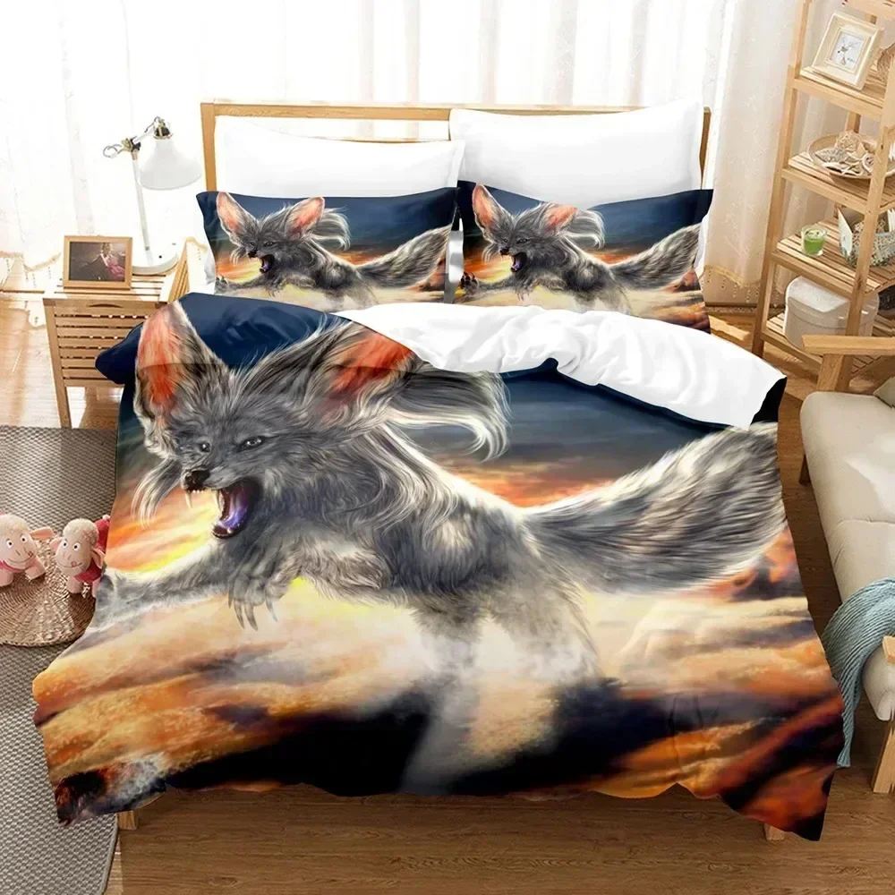 3D Fox Bedding Set with Flower Feather Headband Duvet Cover Sheet Printed Pillowcase Bed Full Queen King Size Comforter Bedroom
