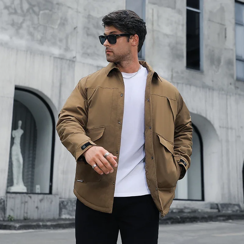 

Male Thickened Winter Lapel Jacket Men's Clothing Large Size Cotton Parkas Men's Business Casual Loose Korean Version Parkas