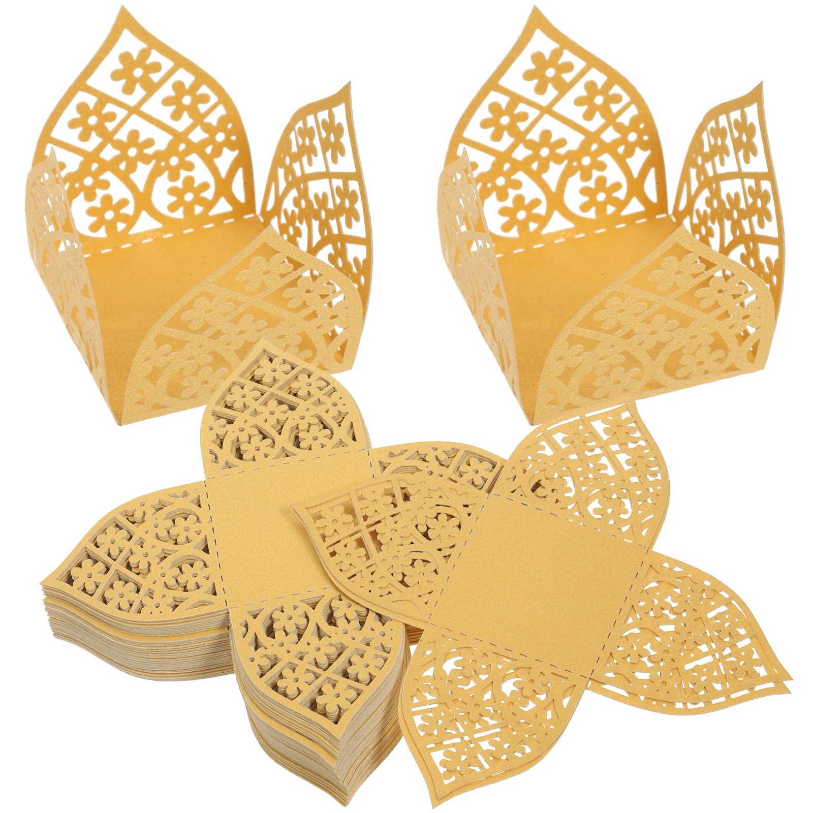 

50pcs Golden Wedding Decoration Paper Holder Floral Chocolate Wrapper Candy Cups for Party Showers Truffle Cups Packaging