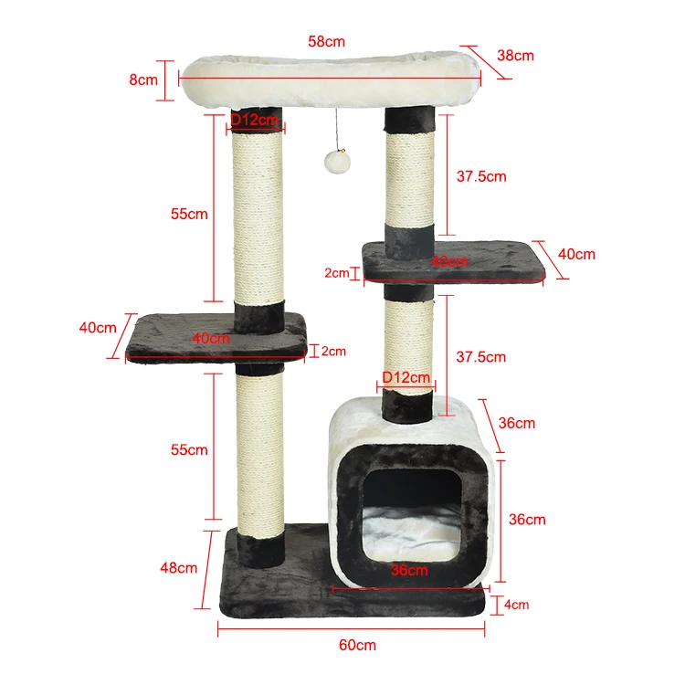 

Carpet Fabric Cat Tree Cat Scratching Post 70cm Cat Scratcher Pole with Ball