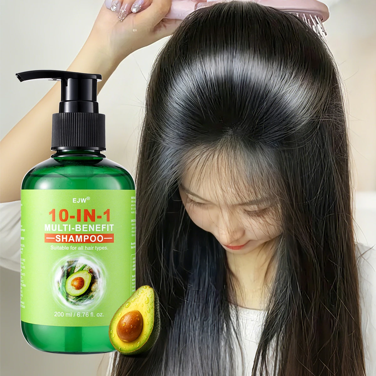 ejw-10-em-1-shampoo-200ml-com-abacate-Oleo-de-argan-queratina-vegetal-hidratante-suavizante-controle-de-frizz-para-todos-os-tipos-de-cabelo-cuidado-diario