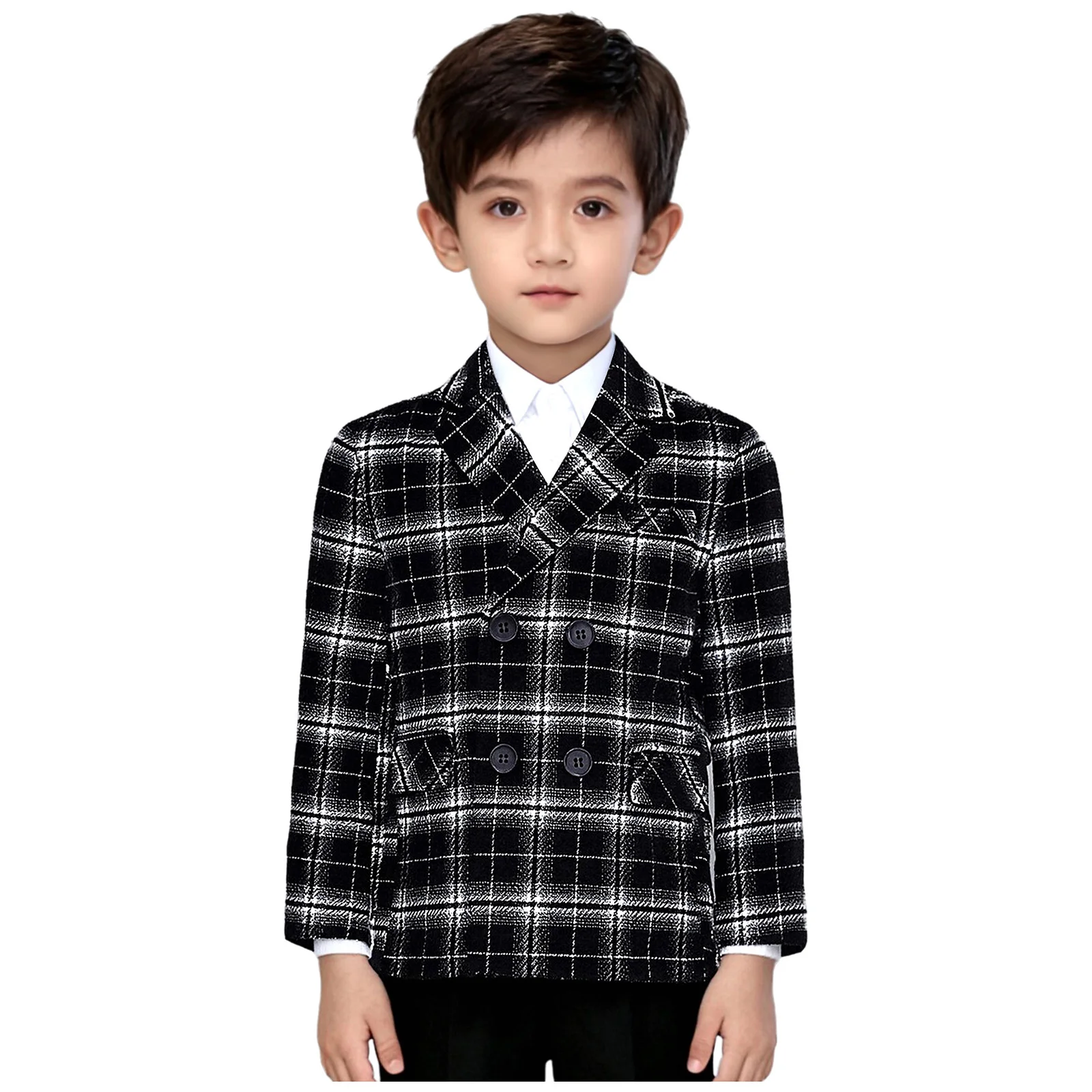 Uniformi scolastiche per bambini Cappotti Capispalla da ragazzo Ragazzi Blazer scozzese stile britannico Risvolto con risvolto Giacche doppiopetto