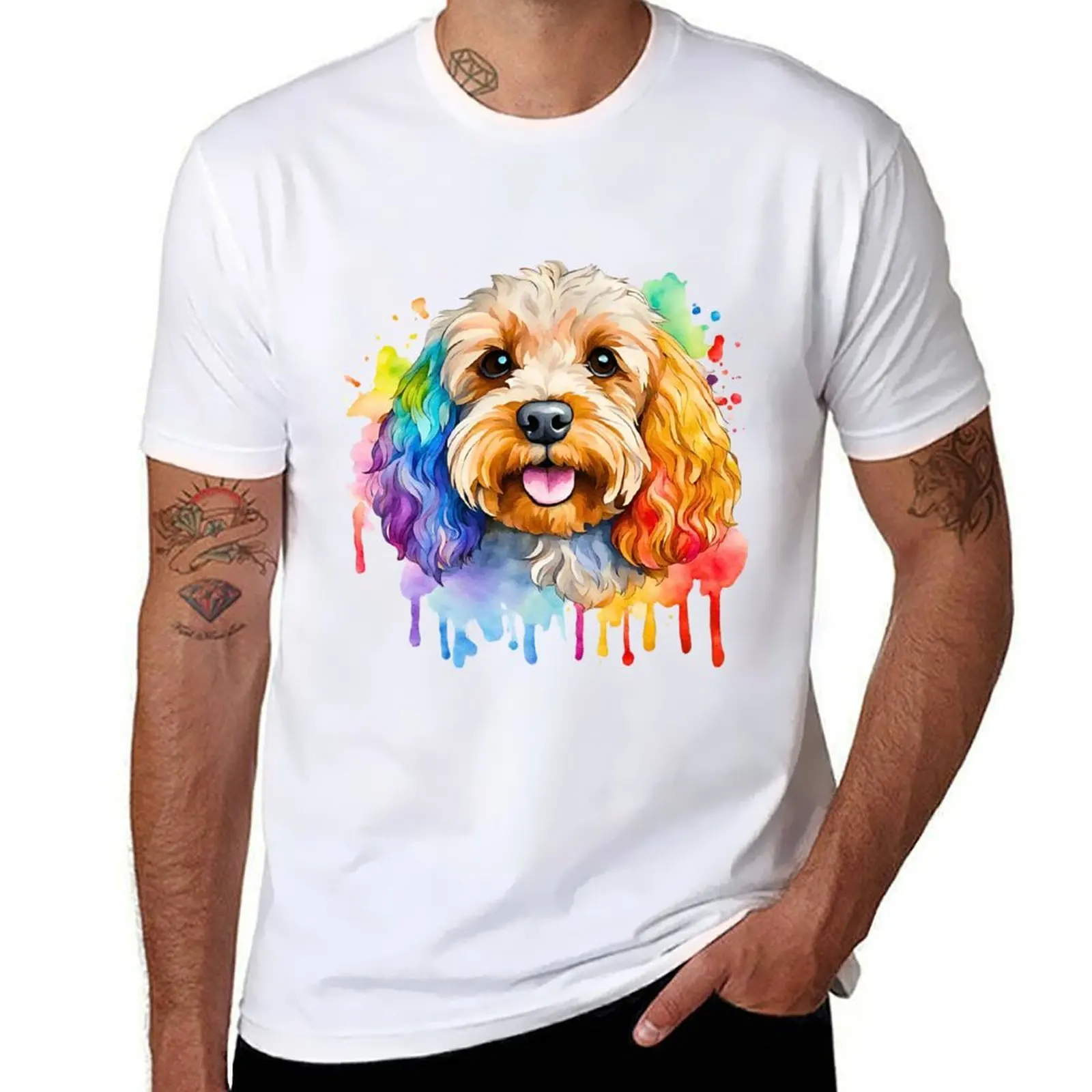 

Cockapoo Watercolor Portrait T-Shirt cotton t shirts man 100% man t shirts for men T-Shirt