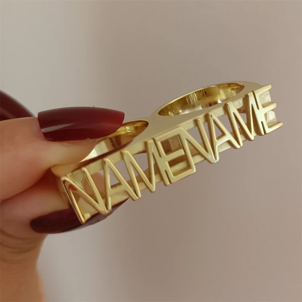 

Customize Name Double Layer Rings Personalized 3D Nameplate Ring New Fashion Custom Name Jewelry for Men Christmas Gift