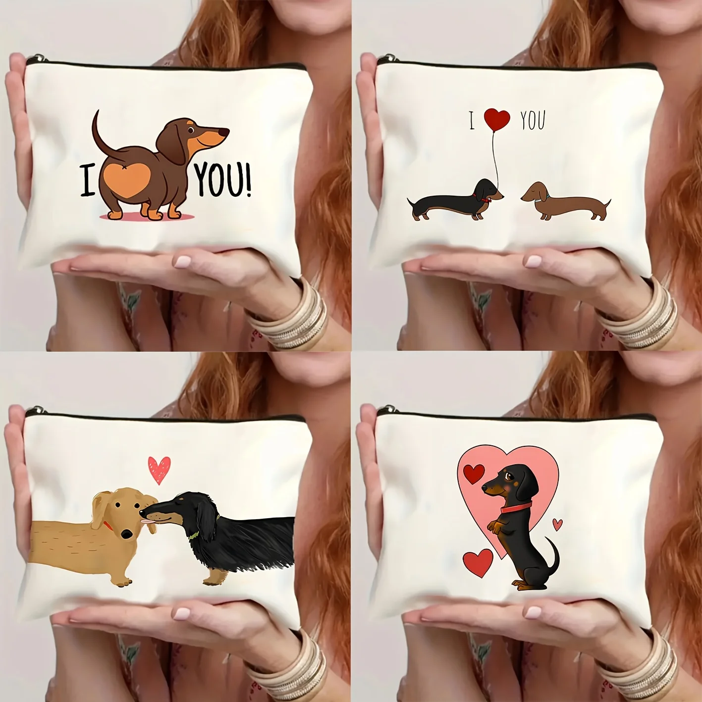Cute Cartoon Sausage Makeup Bag Women's Toiletries Bag, Student Pencil Case, Portable Zippered Cosmetic Bag Holiday Gifts