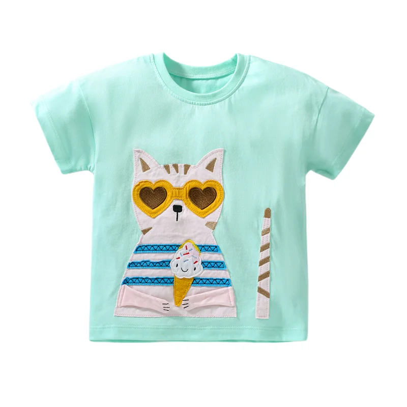 Jumping Meters 2-7T Children's Girls T Shirts Cotton Cats Embroidery Hot Selling Baby Clothes Summer Tees Tops Shirts Costume