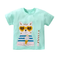 Camisetas de algodón con bordado de gatos para niños y niñas, ropa de bebé, Tops de verano, 2 a 7 traje con camisas