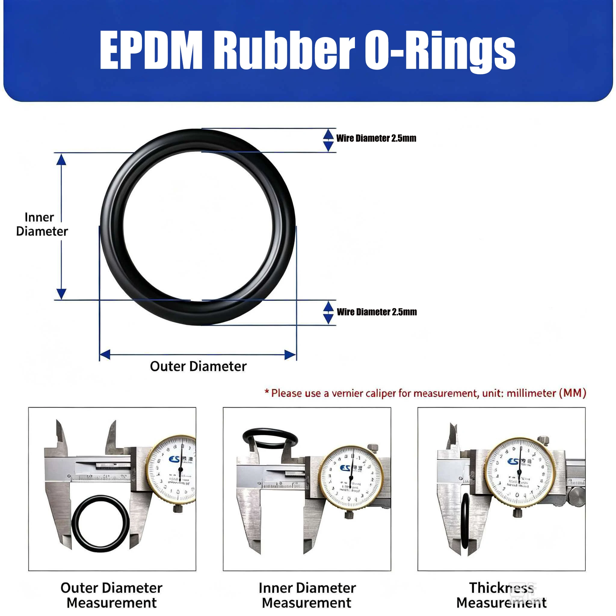 10/20/50Pcs EPDM O-ring CS 2.5mm Outer Diameter 6-160mm Acid And Alkali Resistance Water Resistance Black O-ring Seal Washer
