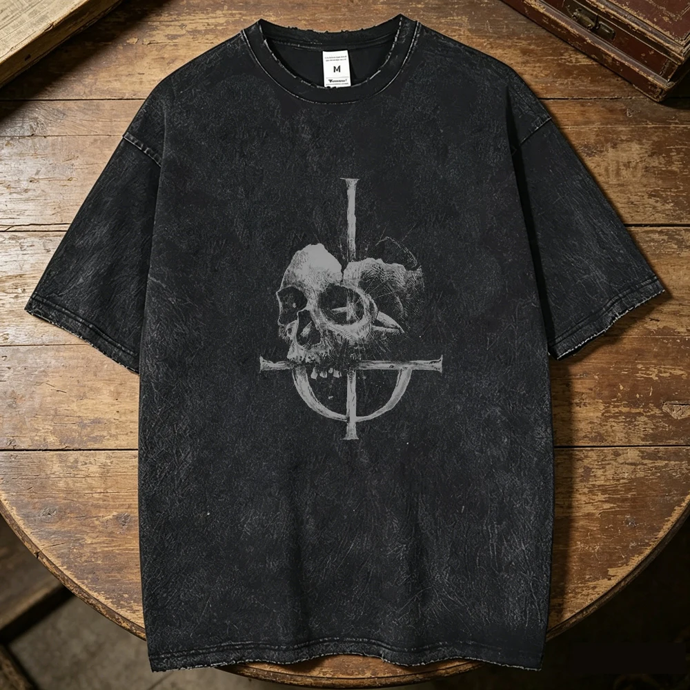 Ghost Band Vintage Washed cotton t shirt men Classic University Retro aesthetic Grunge tshirt Breathable Y2k Classic hip hop