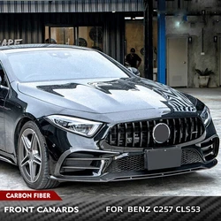 Carbon Fiber Car Front Bumper Canards For Mercedes Benz C257 CLS400 CLS550 Sedan 2018-2021 Carbon Front Bumper Splitter Fins